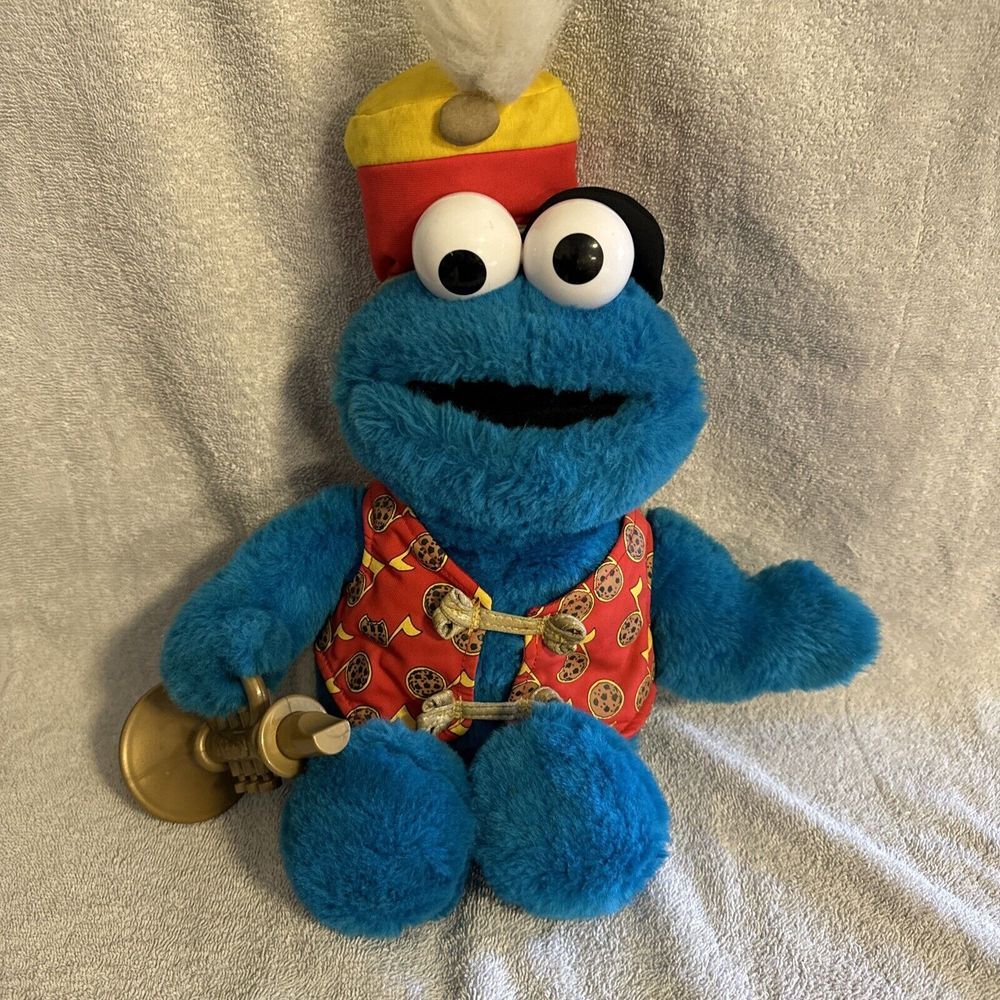 Tyco 1999 Trumpet Playing Cookie Monster Plush Sesame Street Musical‎ Toy Works